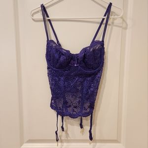 Vintage 90s Victoria's Secret Gold Label Violet Purple Swirl Lace Bustier Corset